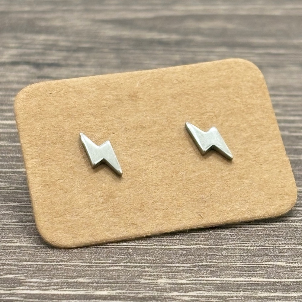 Tiny Lightning Bolt Stud Earrings Silver Surgical Steel | NEW - Picture 3 of 8